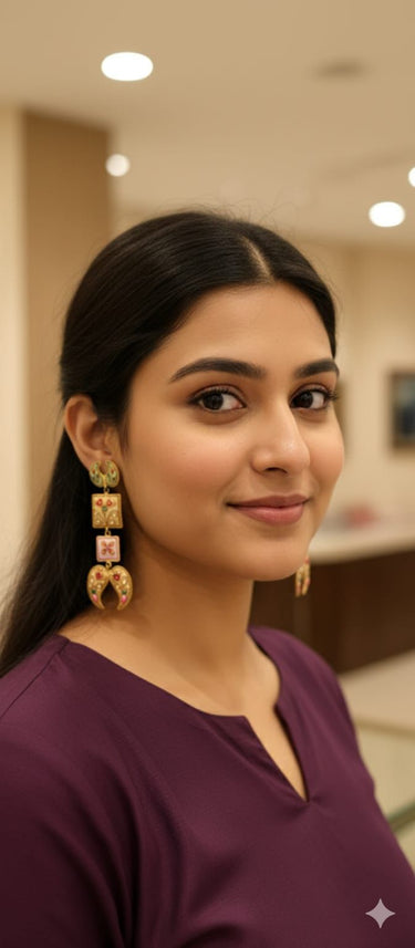 Floral Long Tanjore Earrings